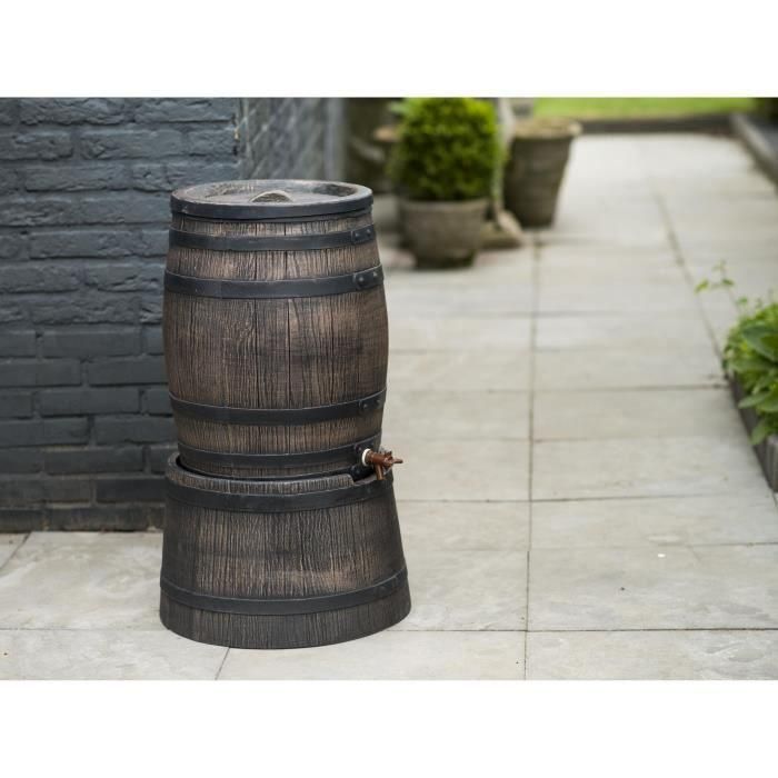 Colector de agua en forma de barril - NATURE - PE rotomoldeado - 50 litros - Accesorios incluidos 1 Colector de agua en forma de barril - NATURE - PE rotomoldeado - 50 litros - Accesorios incluidos 1