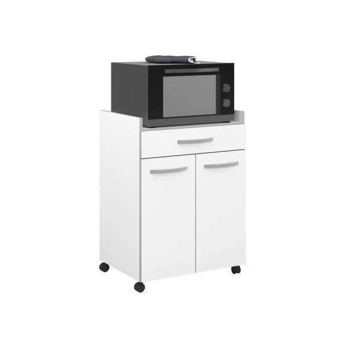 HARMONY Carrito de Cocina Blanco Mate L 60cm x 44.5cm x 81.5cm con Cajón y Puertas 5