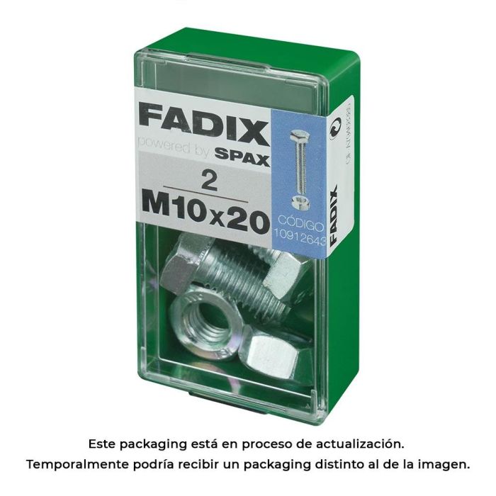 Fadix Tornillo Métrico Cabeza Hexagonal con Tuerca Cincada M10x20mm, Caja de 2 Unidades