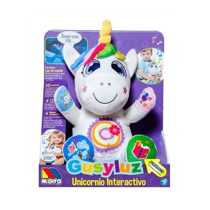 Gusy luz unicornio interactivo con luz y sonidos, cuentacuentos y grabadora 24 cm