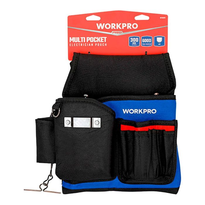 Workpro Bolsa portaherramientas para electricista, poliéster 600D, varios bolsillos, robusta, 290 x 270 mm