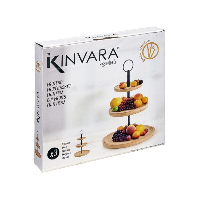 Frutero de Bambú 3 Pisos con Soporte de Metal Kinvara - 25x37x25 cm (6 Unidades) 2 Frutero de Bambú 3 Pisos con Soporte de Metal Kinvara - 25x37x25 cm (6 Unidades) 2