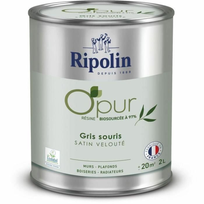 Ripolin 472827 Pintura O'PUR para paredes, carpintería y radiadores Gris ratón Terciopelo satinado 2 L