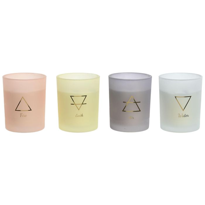 DKD Home Decor Vela Urban Set 4 Unidades Surtidas 200gr Cristal Cera, Varios Colores (Verde Menta, Azul Celeste, Rosa Palo, Lila) 36h, 8x10x8cm