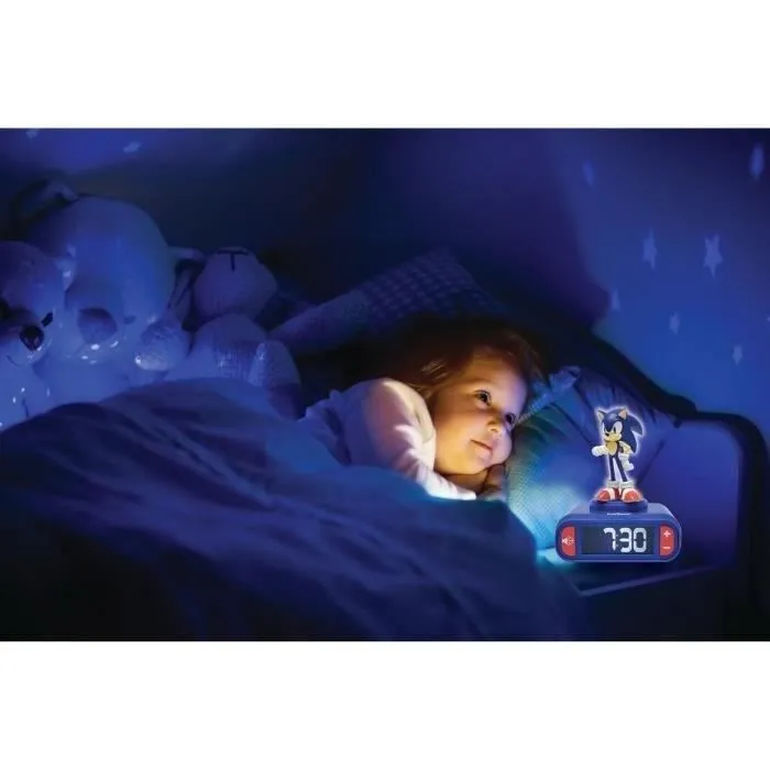 Lexibook Reloj Despertador Sonic RL800SN con Luz Nocturna y Tonos Personalizables para Niños +3 Años 1