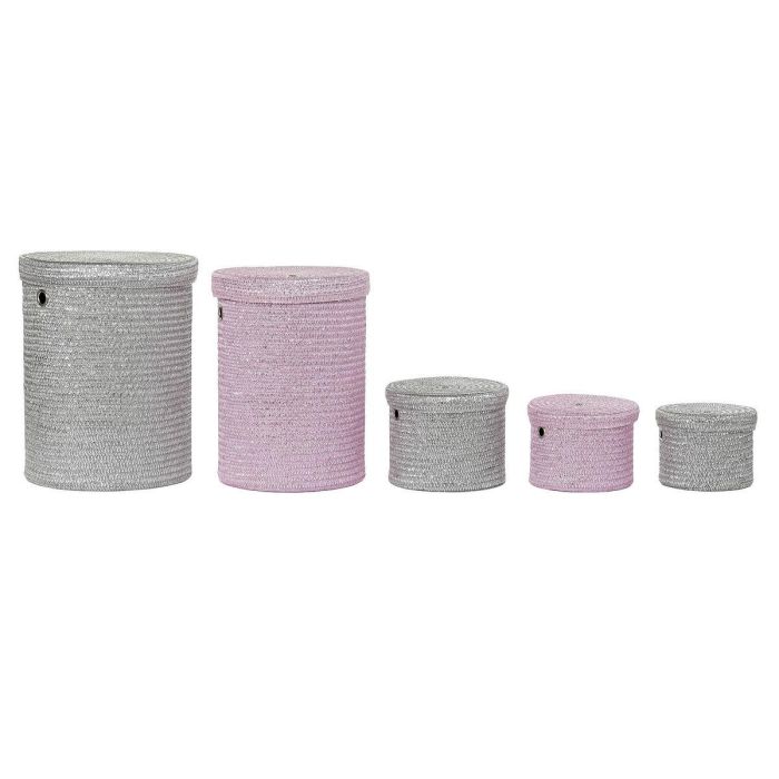 Cesta Basicos DKD Home Decor Rosa Gris 42 x 52.5 x 42 cm Set de 5 1