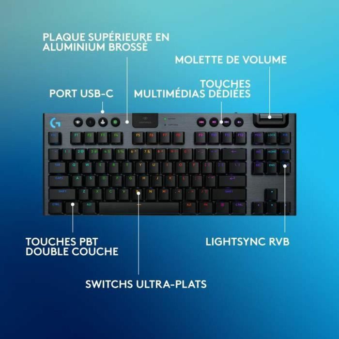 Teclado para juegos - inalámbrico - Logitech G - G915 TKL X - Interruptor táctil - AZERTY - Negro 1