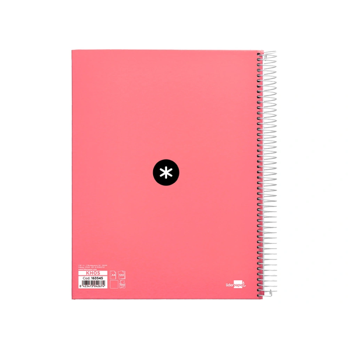Antartik Cuaderno espiral micro A4 forrado 120 hojas 90gr liso 5 bandas color coral 2