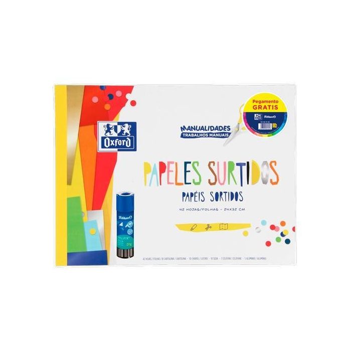 Oxford Pack Bloc Papeles Surtidos Manualidades con Papel de Seda, Aluminio, Charol, Celofán, Cartulinas + Pegamento Pelifix 20 gr Oxford Pack Bloc Papeles Surtidos Manualidades con Papel de Seda, Aluminio, Charol, Celofán, Cartulinas + Pegamento Pelifix 20 gr