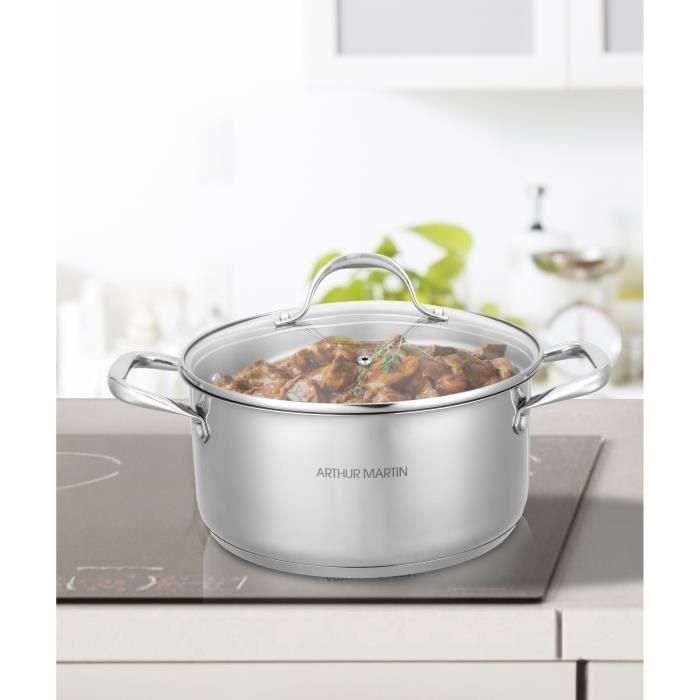 Arthur Martin AM1022 Olla de Acero Inoxidable 36 cm con Tapa de Cristal y Asas Remachadas, Apta para Todo Tipo de Fuegos e Inducción 1 Arthur Martin AM1022 Olla de Acero Inoxidable 36 cm con Tapa de Cristal y Asas Remachadas, Apta para Todo Tipo de Fuegos e Inducción 1