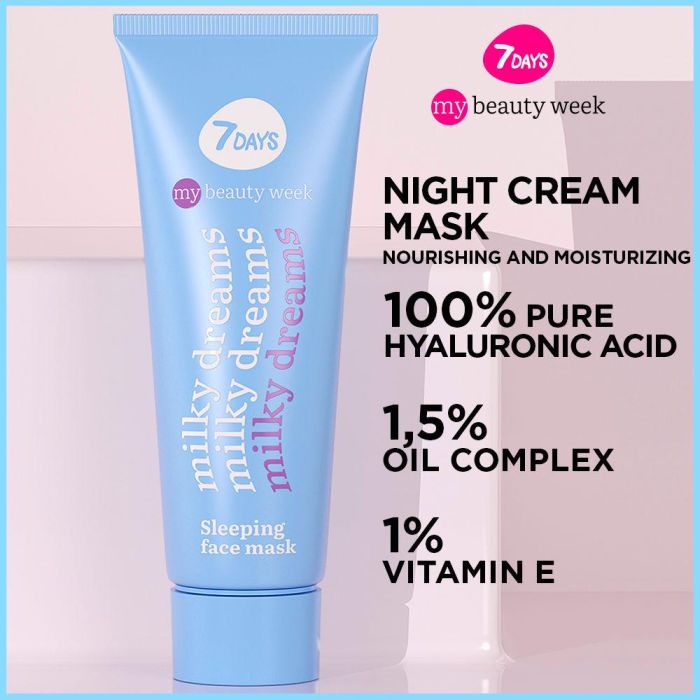 7DAYS Mascarilla para Dormir Milky Dreams 80 ml con Ácido Hialurónico y Vitamina E 1