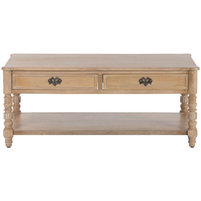 DKD Home Decor Mesa Centro Romantico Clasicjc Marron 110x60x45 cm Mango 2 Cajones 1 Estanteria 1