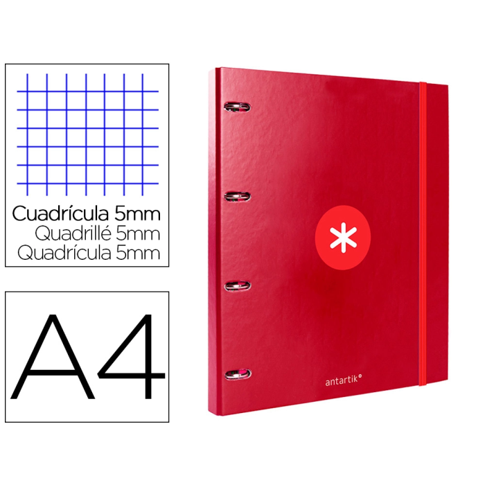 Antartik Carpeta con recambio A4 cuadro 5mm forrada 4 anillas 25mm redondas color frambuesa 0 Antartik Carpeta con recambio A4 cuadro 5mm forrada 4 anillas 25mm redondas color frambuesa 0