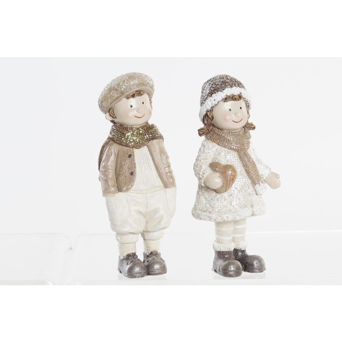 DKD Home Decor Figura Navidad Fantasía Niños Resina Marrón Claro 5 x 14 x 6.5 cm (2 Unidades)