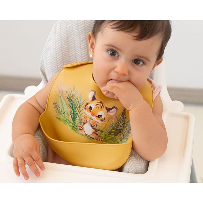 KioKids Babero Silicona Ajustable Mostaza Tigre +6 Meses 1