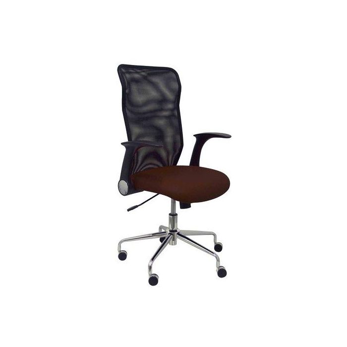 Silla Piqueras Y Crespo Minaya Brazos Retractiles Mecanismo Basculante Ergonomica Respaldo Malla Transpirable Negra Asiento Tapizado Similpiel Marron