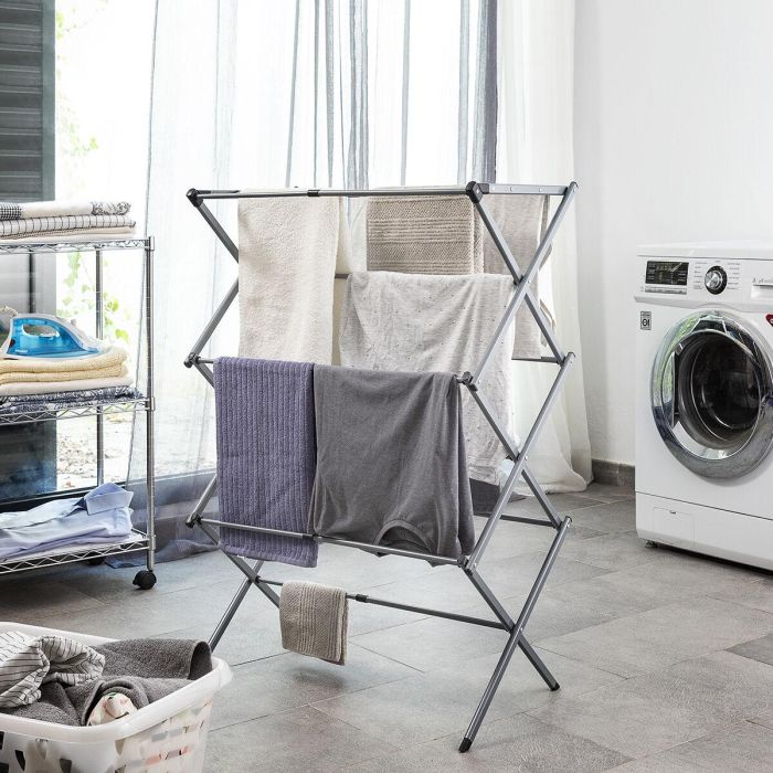 Tendedero Metálico Plegable y Extensible con 3 Alturas Cloxy InnovaGoods 11 barras 3 Tendedero Metálico Plegable y Extensible con 3 Alturas Cloxy InnovaGoods 11 barras 3