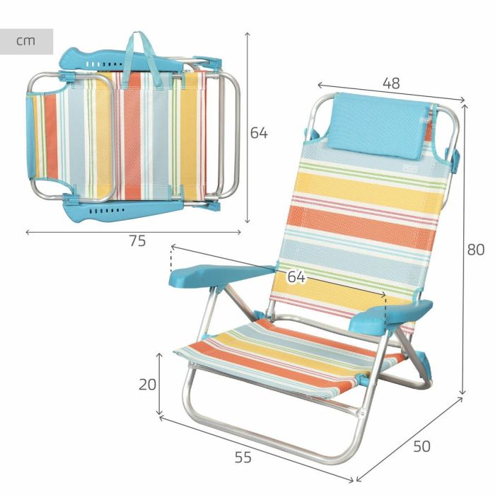 Silla de Playa Aktive Multicolor 48 x 90 x 60 cm (2 Unidades) 3 Silla de Playa Aktive Multicolor 48 x 90 x 60 cm (2 Unidades) 3