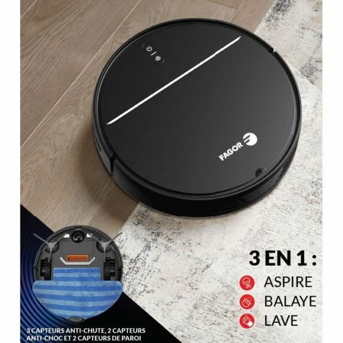 FAGOR FGR200 - Robot aspirador 3 en 1 conectado - 80 min - 12 W - 600 ml - Negro 2 FAGOR FGR200 - Robot aspirador 3 en 1 conectado - 80 min - 12 W - 600 ml - Negro 2