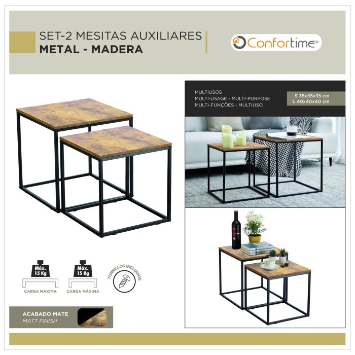 Set de 2 Mesas Auxiliares 40 cm y 35 cm Confortime (2 Cajas) 6 Set de 2 Mesas Auxiliares 40 cm y 35 cm Confortime (2 Cajas) 6