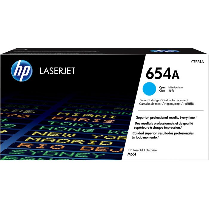 HP Cartucho Tóner Original LaserJet 654A Cian CF331A Rendimiento Estándar 15.000 Páginas