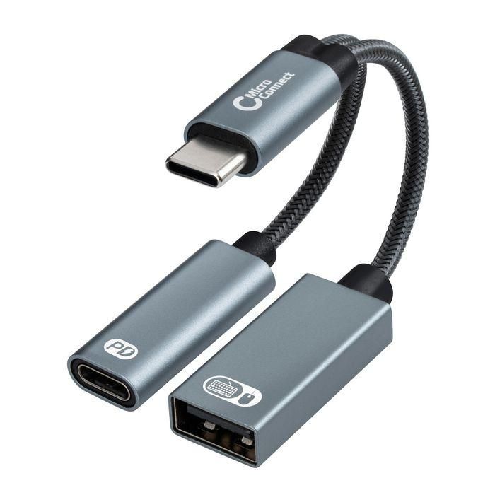 MicroConnect Premium USB-C to USB-C Pand USB-A 2.0 Female Adapter, Silver 13cm MicroConnect Premium USB-C to USB-C Pand USB-A 2.0 Female Adapter, Silver 13cm