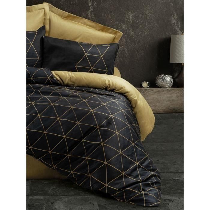 Juego de cama - 1 funda nórdica 220x240 cm + 2 fundas de almohada 60x60 cm - 100% algodón - Negro 2 Juego de cama - 1 funda nórdica 220x240 cm + 2 fundas de almohada 60x60 cm - 100% algodón - Negro 2