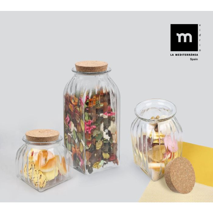 Tarro de Vidrio con Líneas y Tapón de Corcho 1400 ml - La Mediterranea (12 Unidades) 3 Tarro de Vidrio con Líneas y Tapón de Corcho 1400 ml - La Mediterranea (12 Unidades) 3