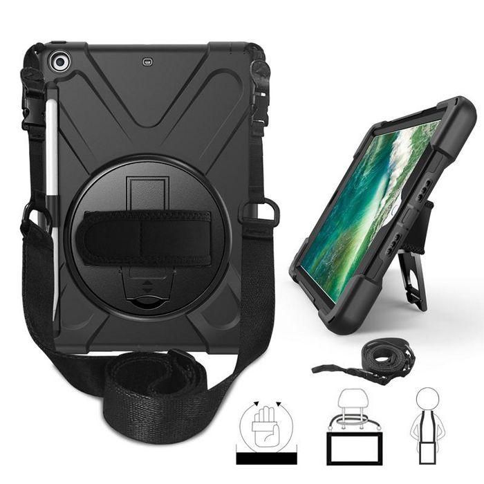 eSTUFF Funda AUSTIN Defender Negra para iPad 9.7 2018/2017, Antigolpes, con Correa de Mano y Hombro, Soporte 360º, Sin Protector de Pantalla 4