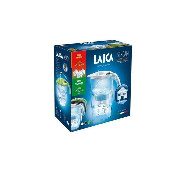 Laica J9047W2 Jarra Filtrante Agua Stream Line Blanca 2.3L Total / 1.2L Filtrada + 3 Filtros BI-FLUX. Fabricada en Italia. 2