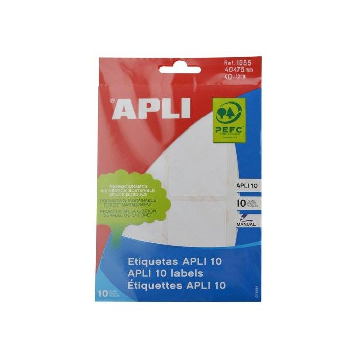 Apli Etiquetas Adhesivas Blancas 40x75 mm C-Romos, Escritura Manual, Pack 10 Hojas (40 Etiquetas)
