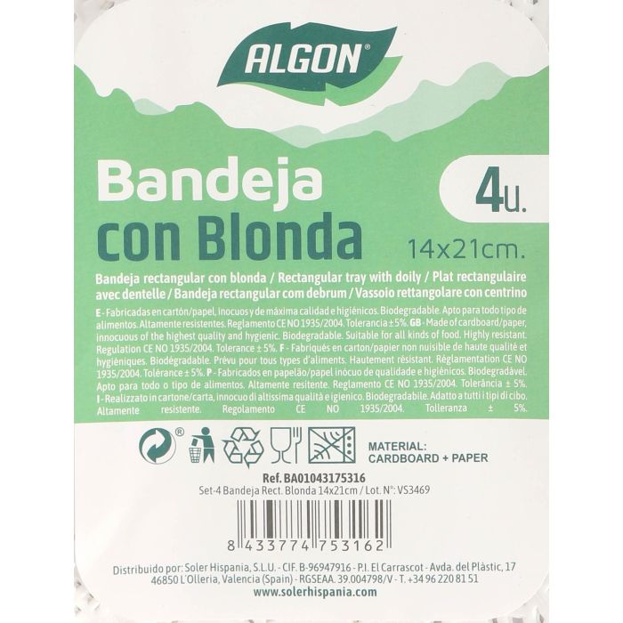 Set de 4 bandejas rectangulares Blonda 14x21 cm Algon (48 Cajas) 4 Set de 4 bandejas rectangulares Blonda 14x21 cm Algon (48 Cajas) 4