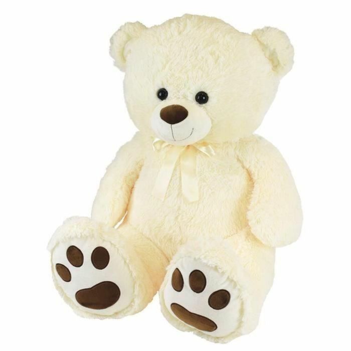 Peluche Oso Crema con Lazo +/- 100 cm - PLANET PLUCH - Gran oso crema de 1 metro, irresistiblemente suave.