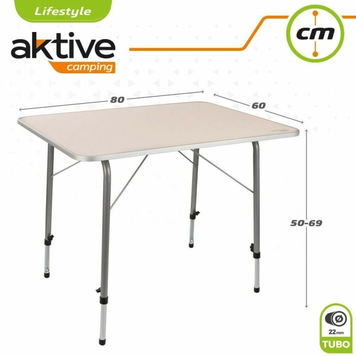 Mesa de camping regulable en altura 80x60xh50/69 cm 1 Mesa de camping regulable en altura 80x60xh50/69 cm 1