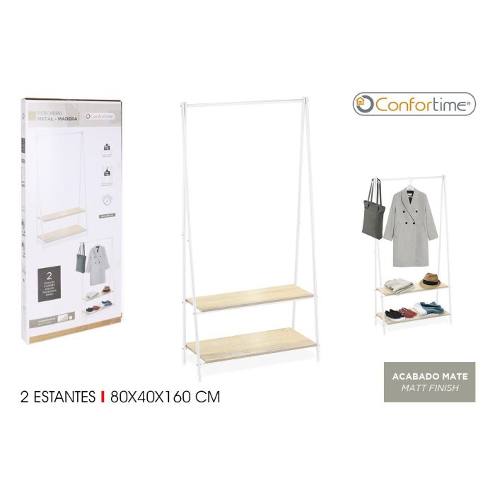 Perchero de Metal y Madera, 2 Niveles, Blanco - Confortime (2 Unidades) Perchero de Metal y Madera, 2 Niveles, Blanco - Confortime (2 Unidades)