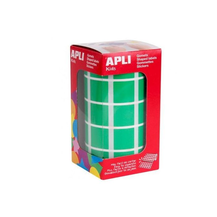 Apli Gomets Cuadrados 20 mm Rollo Verde -Rollo 1770 Unidades-