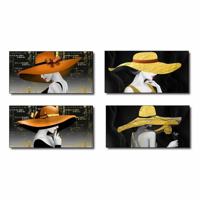 DKD Home Decor Cuadro Glam Mujer Sombrero Negro Amarillo para Decoración Hogar Lienzo MDF 100x50x2.5 cm (4 Unidades) DKD Home Decor Cuadro Glam Mujer Sombrero Negro Amarillo para Decoración Hogar Lienzo MDF 100x50x2.5 cm (4 Unidades)