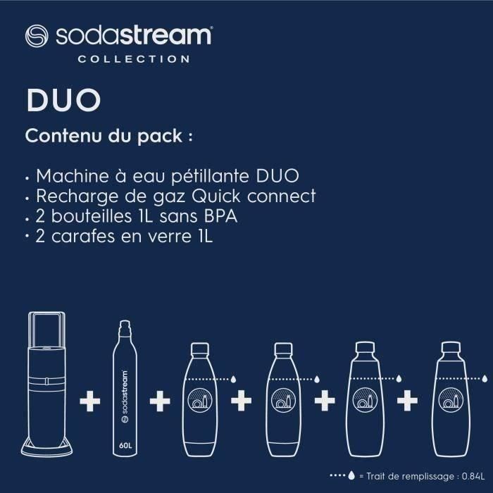 SODASTREAM DUOBICB - Máquina DUO blanca Pack 4 botellas (2 decantadores DUO + 2 Fusible LV) + 1 cilindro de intercambio CQC 2 SODASTREAM DUOBICB - Máquina DUO blanca Pack 4 botellas (2 decantadores DUO + 2 Fusible LV) + 1 cilindro de intercambio CQC 2