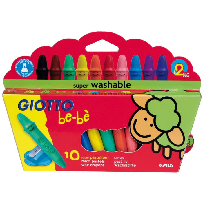 Giotto Lápices de Cera Super Bebé, Caja de 10 Colores Surtidos con Sacapuntas 1 Giotto Lápices de Cera Super Bebé, Caja de 10 Colores Surtidos con Sacapuntas 1