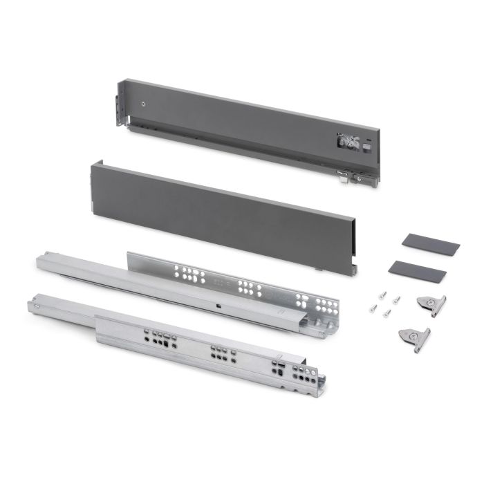 Emuca Cajón exterior Vertex con regulación 3D de altura 93mm, 40kg, profundidad 400mm, Acero, Gris antracita