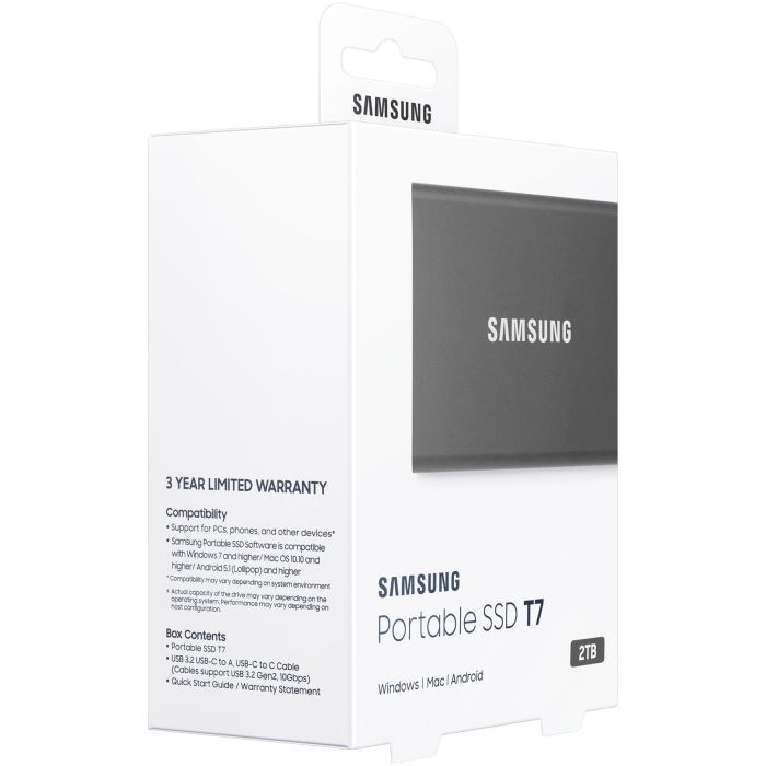 Samsung Portable SSD T7 2TB USB 3.2 Gen2 Tipo C Gris Titanio - NVMe, Lectura 1050MB/s, Escritura 1000MB/s, Aluminio 11