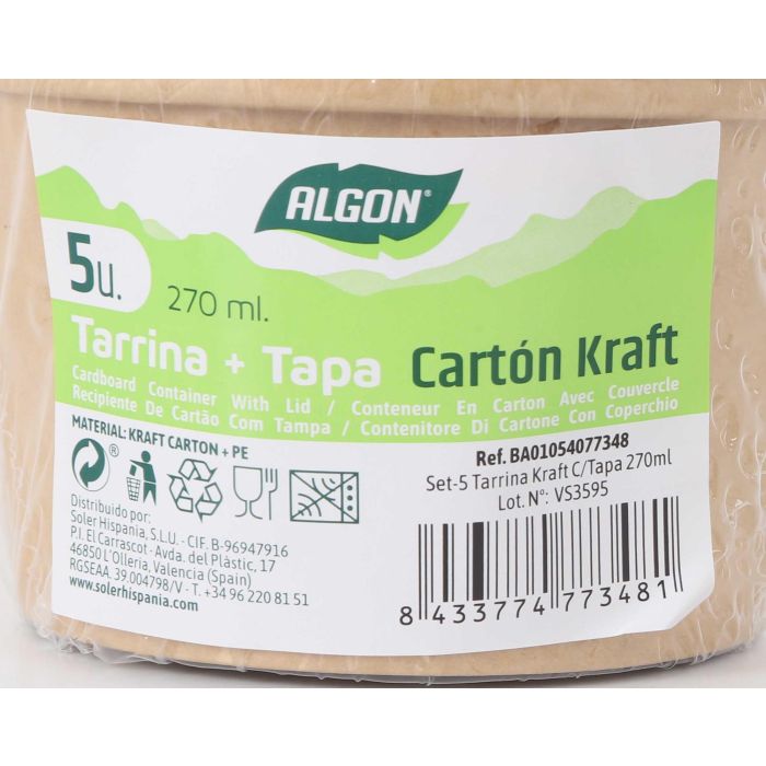 Set de 5 tarrinas Kraft con tapa 270 ml - Algon (24 Cajas) 7 Set de 5 tarrinas Kraft con tapa 270 ml - Algon (24 Cajas) 7