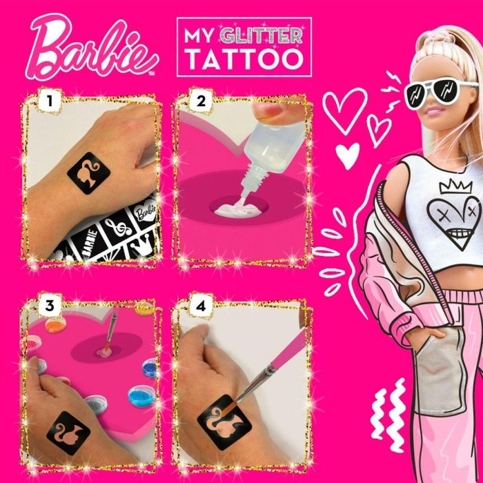 Tatuajes Temporales Barbie My Glitter Tattoo Purpurina 20 Piezas 3