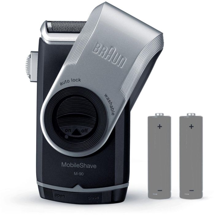 Braun Rasierer MobileShave M-90 Afeitadora de Bolsillo Recargable Inalámbrica con Batería Autonomía 60h Color Azul y Plata 4