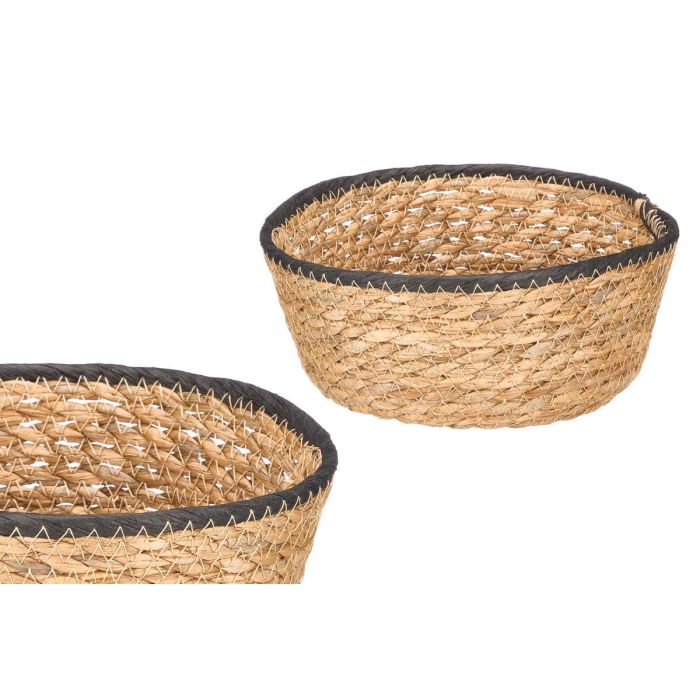 Giftdecor Cesto Redondo Decorativo de Enea y Papel, Negro/Natural, 20 cm Ancho x 8 cm Alto x 20 cm Largo (Set de 24)