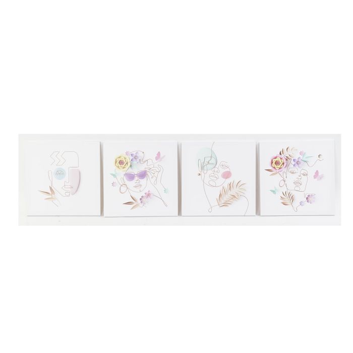 DKD Home Decor Cuadro Moderno de Cara Abstracta Set de 4 Unidades Multicolor en Lienzo y MDF Surtido Aleatorio 40x40x1.8 cm