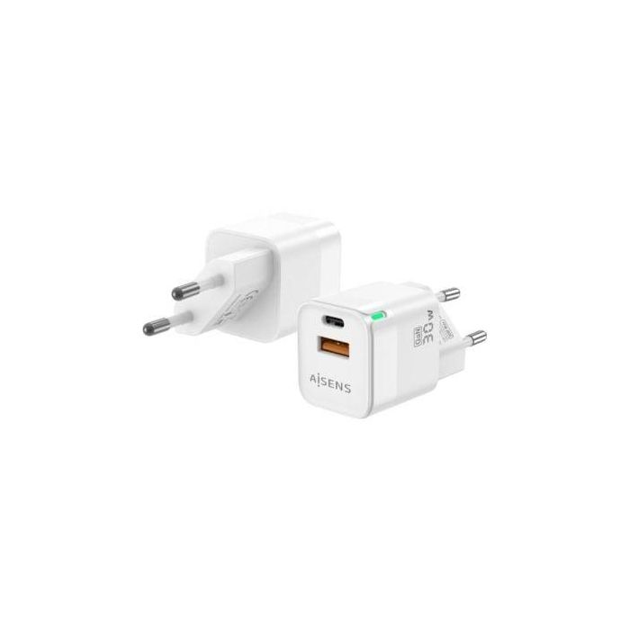 Aisens Cargador GaN 30W USB-C PD3.0 QC4.0 y USB-A QC3.0, Blanco - Carga rápida y eficiente para portátiles, móviles, cámaras y tablets 0 Aisens Cargador GaN 30W USB-C PD3.0 QC4.0 y USB-A QC3.0, Blanco - Carga rápida y eficiente para portátiles, móviles, cámaras y tablets 0