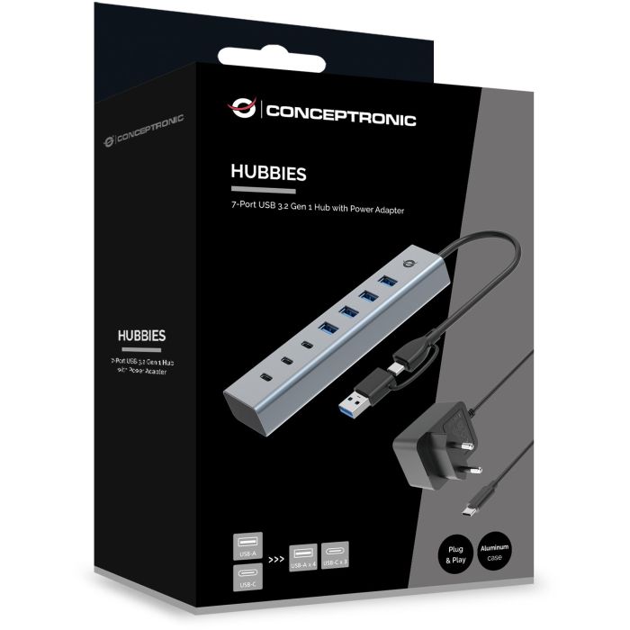 Conceptronic HUBBIES20GP Hub USB 3.0 Gris con 3x USB-C y 4x USB-A 4 Conceptronic HUBBIES20GP Hub USB 3.0 Gris con 3x USB-C y 4x USB-A 4