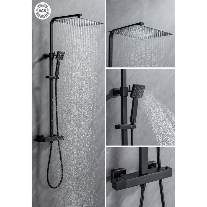 Oceanic Columna de Ducha Termostática Mezclador 38°C Rociador Cuadrado Extraplano 30x30 cm Negro Mate Acero Inox Regulable 5 Oceanic Columna de Ducha Termostática Mezclador 38°C Rociador Cuadrado Extraplano 30x30 cm Negro Mate Acero Inox Regulable 5