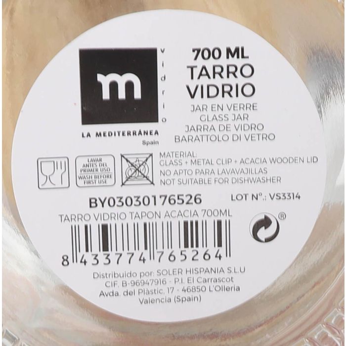 Tarro de vidrio con tapón de acacia 700 ml - La Mediterranea (12 Unidades) 1 Tarro de vidrio con tapón de acacia 700 ml - La Mediterranea (12 Unidades) 1